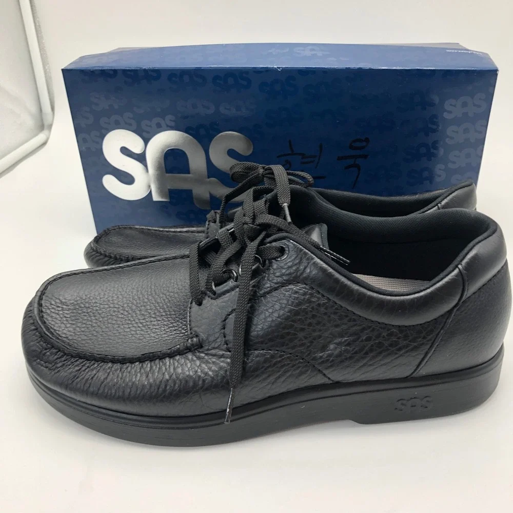 SAS Bout Time Mens Size 12 W Wide Black Leather Comfort Walking Shoes USA w/ Box